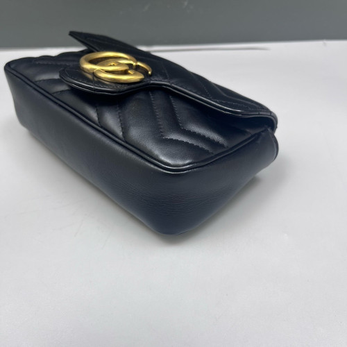 Gucci Chevron Super Mini GG Marmont Chain Wallet Calfskin Black