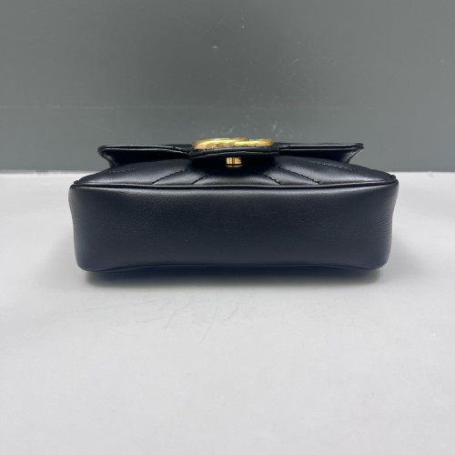 Gucci Chevron Super Mini GG Marmont Chain Wallet Calfskin Black