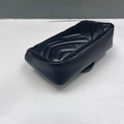 Gucci Chevron Super Mini GG Marmont Chain Wallet Calfskin Black