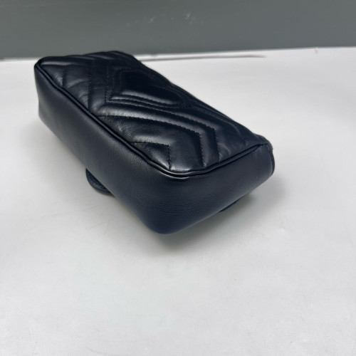 Gucci Chevron Super Mini GG Marmont Chain Wallet Calfskin Black