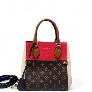 Louis Vuitton Fold Tote PM Monogram Calfskin Red White Brown