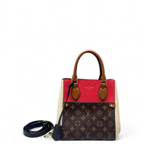 Louis Vuitton Fold Tote PM Monogram Calfskin Red White Brown