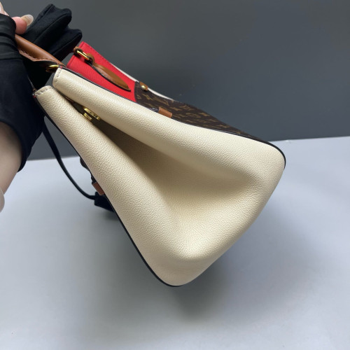 Louis Vuitton Fold Tote PM Monogram Calfskin Red White Brown