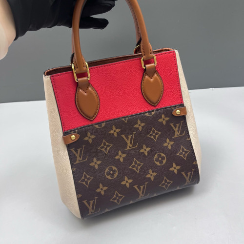 Louis Vuitton Fold Tote PM Monogram Calfskin Red White Brown