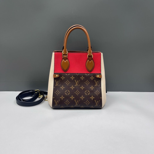 Louis Vuitton Fold Tote PM Monogram Calfskin Red White Brown