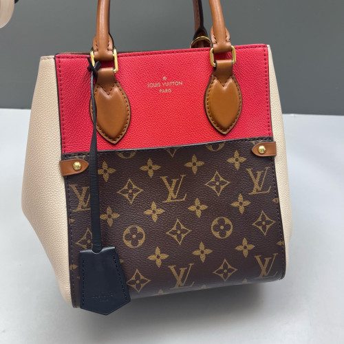 Louis Vuitton Fold Tote PM Monogram Calfskin Red White Brown