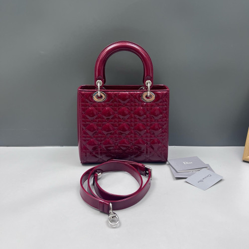 Dior Medium Lady Dior Patent Calfskin Red