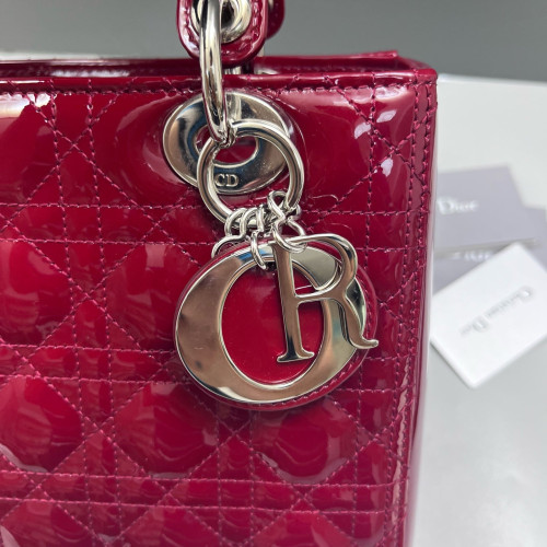 Dior Medium Lady Dior Patent Calfskin Red