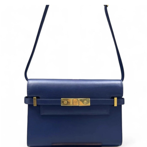 Yves Saint Laurent Small Manhattan Shoulder Bag Calfskin Blue Yves Saint Laurent Small Manhattan Shoulder Bag Calfskin Blue