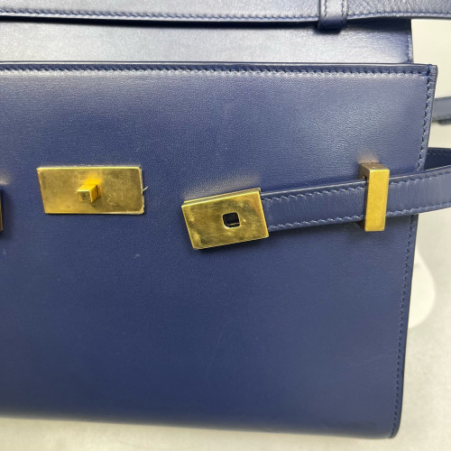 Yves Saint Laurent Small Manhattan Shoulder Bag Calfskin Blue Yves Saint Laurent Small Manhattan Shoulder Bag Calfskin Blue