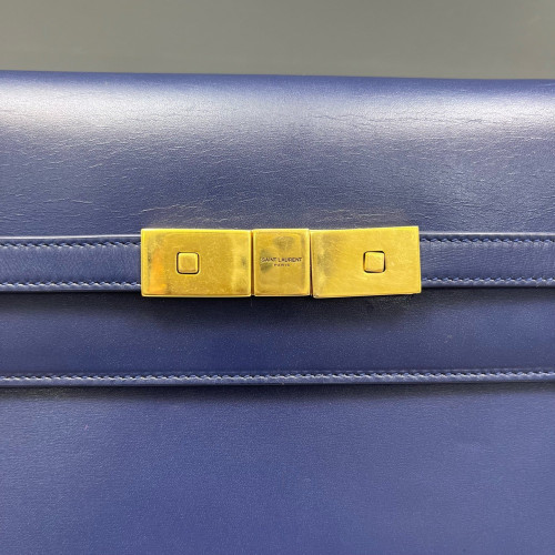 Yves Saint Laurent Small Manhattan Shoulder Bag Calfskin Blue Yves Saint Laurent Small Manhattan Shoulder Bag Calfskin Blue