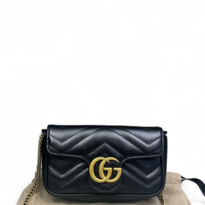 Gucci Chevron Super Mini GG Marmont Calfskin Black