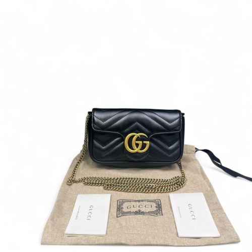 Gucci Chevron Super Mini GG Marmont Calfskin Black Gucci Chevron Super Mini GG Marmont Calfskin Black