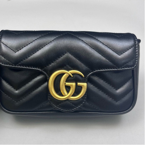 Gucci Chevron Super Mini GG Marmont Calfskin Black Gucci Chevron Super Mini GG Marmont Calfskin Black