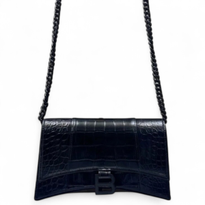 Balenciaga Crush Chain Shoulder Bag Xs Calfskin Crocodile Embossed Black
