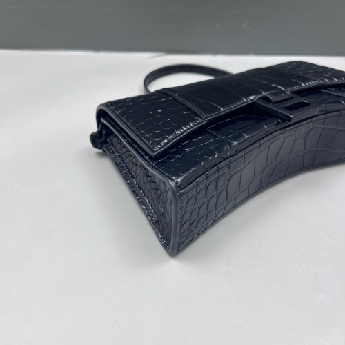 Balenciaga Crush Chain Shoulder Bag Xs Calfskin Crocodile Embossed Black