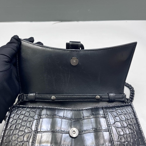 Balenciaga Crush Chain Shoulder Bag Xs Calfskin Crocodile Embossed Black