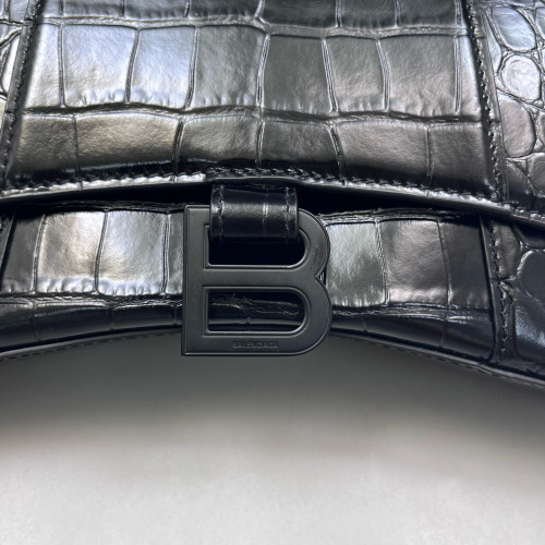 Balenciaga Crush Chain Shoulder Bag Xs Calfskin Crocodile Embossed Black