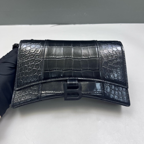 Balenciaga Crush Chain Shoulder Bag Xs Calfskin Crocodile Embossed Black