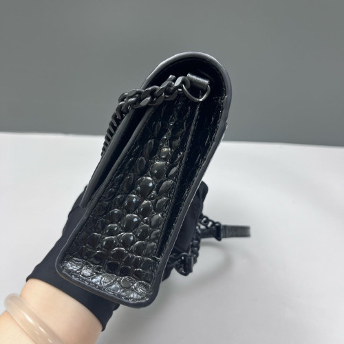 Balenciaga Crush Chain Shoulder Bag Xs Calfskin Crocodile Embossed Black