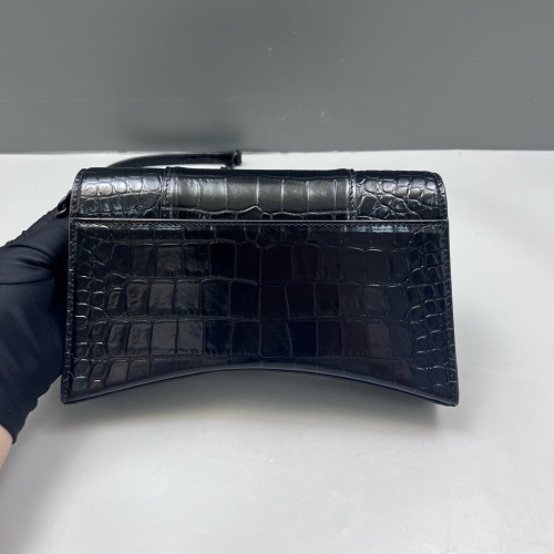 Balenciaga Crush Chain Shoulder Bag Xs Calfskin Crocodile Embossed Black