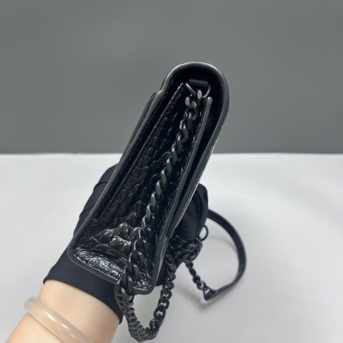 Balenciaga Crush Chain Shoulder Bag Xs Calfskin Crocodile Embossed Black