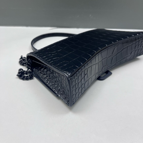 Balenciaga Crush Chain Shoulder Bag Xs Calfskin Crocodile Embossed Black
