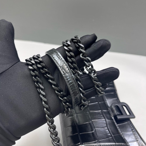 Balenciaga Crush Chain Shoulder Bag Xs Calfskin Crocodile Embossed Black