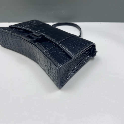 Balenciaga Crush Chain Shoulder Bag Xs Calfskin Crocodile Embossed Black