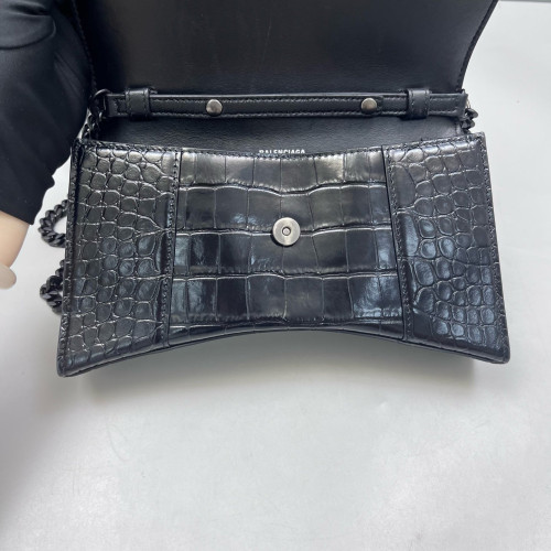 Balenciaga Crush Chain Shoulder Bag Xs Calfskin Crocodile Embossed Black