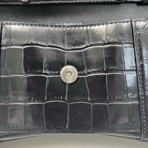 Balenciaga Crush Chain Shoulder Bag Xs Calfskin Crocodile Embossed Black