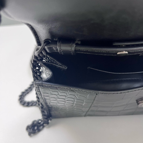 Balenciaga Crush Chain Shoulder Bag Xs Calfskin Crocodile Embossed Black
