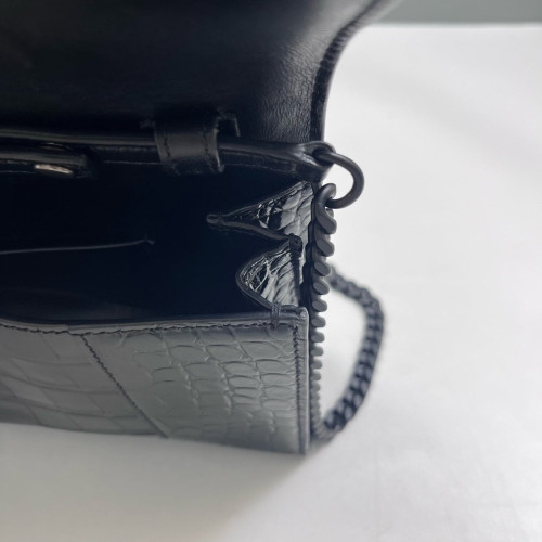 Balenciaga Crush Chain Shoulder Bag Xs Calfskin Crocodile Embossed Black