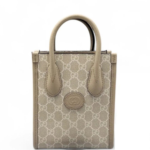 Gucci Mini Interlocking G Tote GG Supreme Monogram Light Grey Beige White