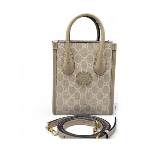 Gucci Mini Interlocking G Tote GG Supreme Monogram Light Grey Beige White