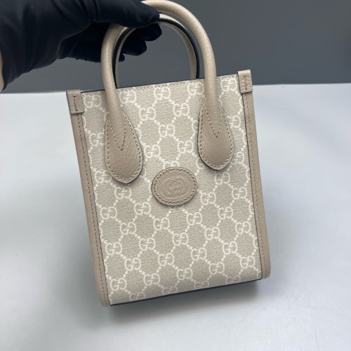 Gucci Mini Interlocking G Tote GG Supreme Monogram Light Grey Beige White