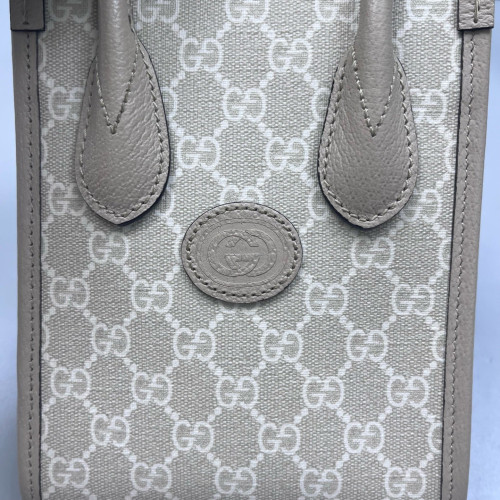 Gucci Mini Interlocking G Tote GG Supreme Monogram Light Grey Beige White