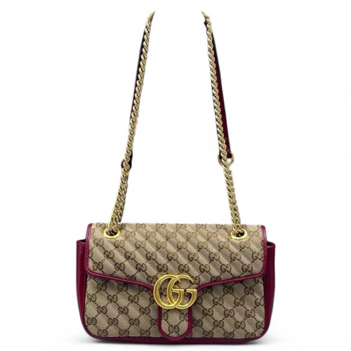 Gucci Small GG Marmont Canvas Beige Burgundy