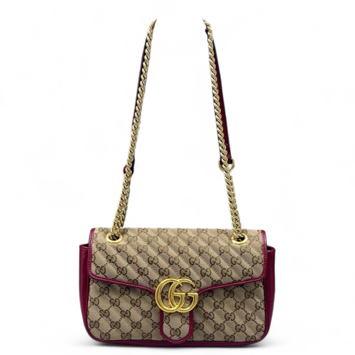 Gucci Small GG Marmont Canvas Beige Burgundy
