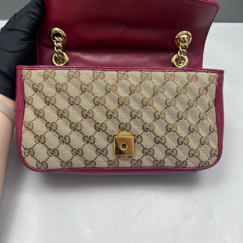 Gucci Small GG Marmont Canvas Beige Burgundy