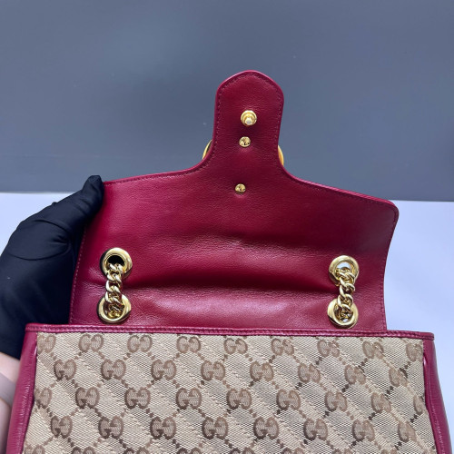 Gucci Small GG Marmont Canvas Beige Burgundy