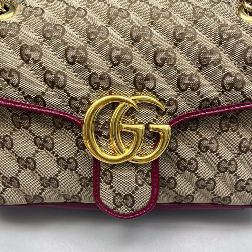 Gucci Small GG Marmont Canvas Beige Burgundy