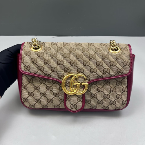 Gucci Small GG Marmont Canvas Beige Burgundy
