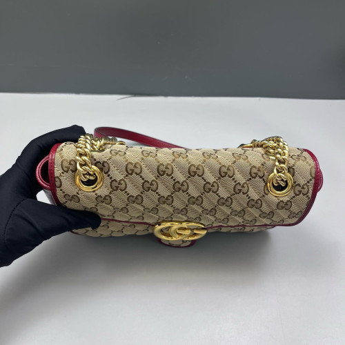 Gucci Small GG Marmont Canvas Beige Burgundy