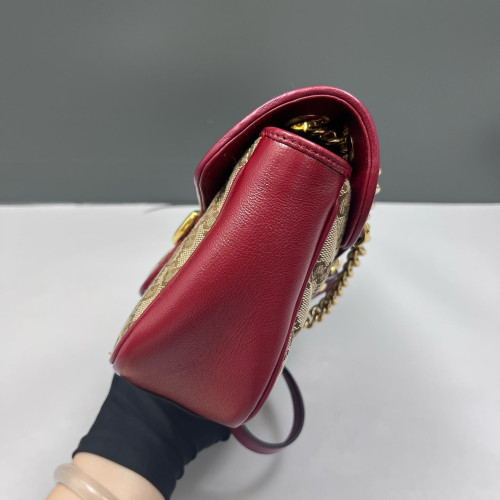 Gucci Small GG Marmont Canvas Beige Burgundy
