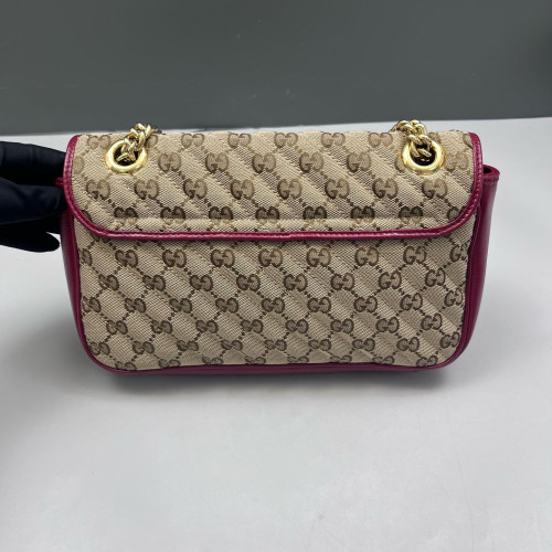 Gucci Small GG Marmont Canvas Beige Burgundy