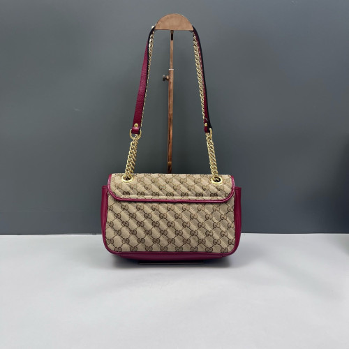 Gucci Small GG Marmont Canvas Beige Burgundy