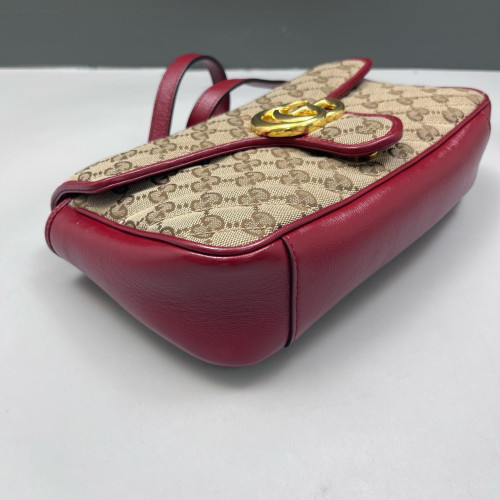 Gucci Small GG Marmont Canvas Beige Burgundy