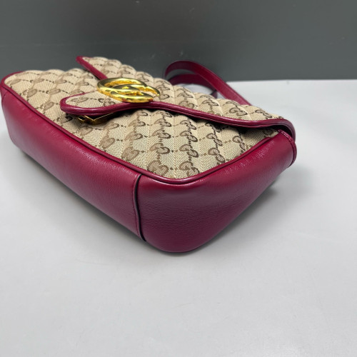 Gucci Small GG Marmont Canvas Beige Burgundy