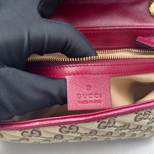 Gucci Small GG Marmont Canvas Beige Burgundy